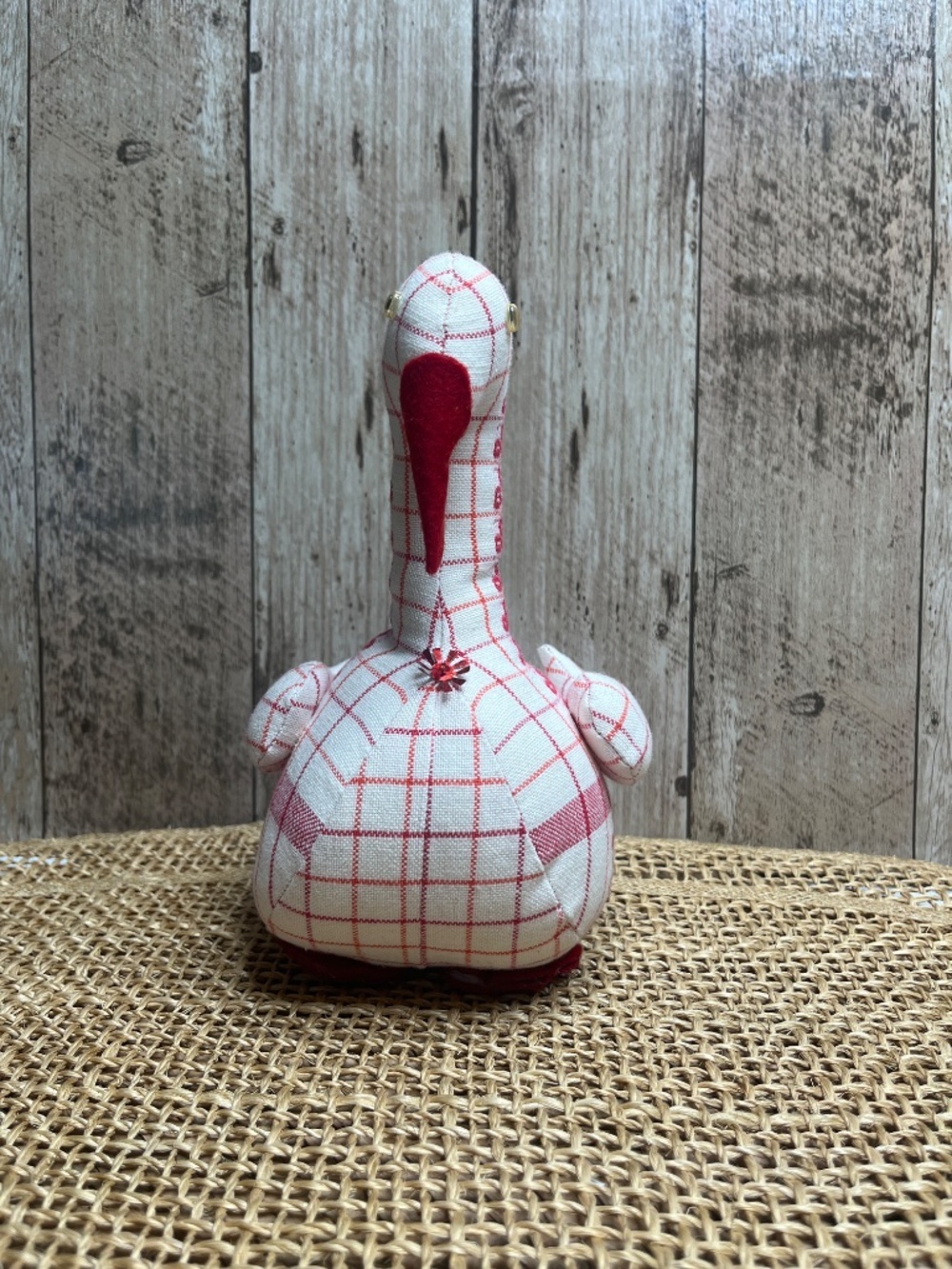 Vintage Red & White Plaid Goose Duck Fabric Plush Holiday Decor - Picture 4 of 6